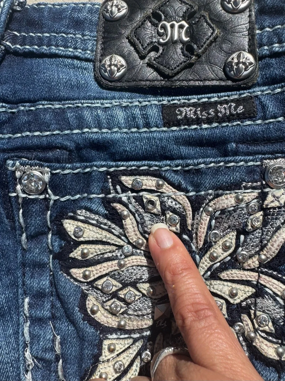 Girls Miss Me Blue Denim Shorts with Embellished Back Pockets Girls 14